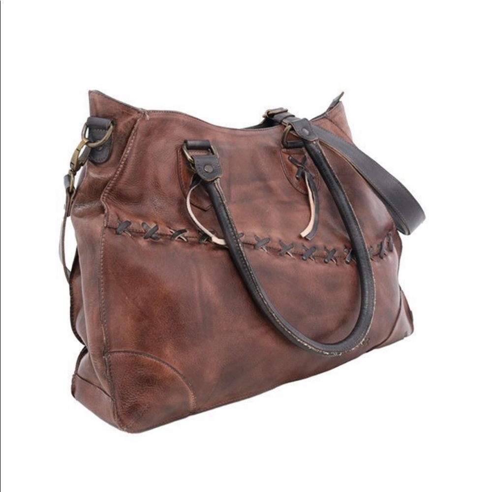 Bed Stu Distressed Brown Leather Crossbody Bag with Dark Brown Strap - Picture 2 of 10